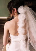 Load image into Gallery viewer, woman wearing hayze bridal marigold veil, tulle flower veil