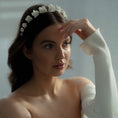 Load image into Gallery viewer, Woman in a white dress with a floral headband against a neutral background