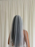Load image into Gallery viewer, Person wearing a white wedding dress with a long plain veil against a plain background