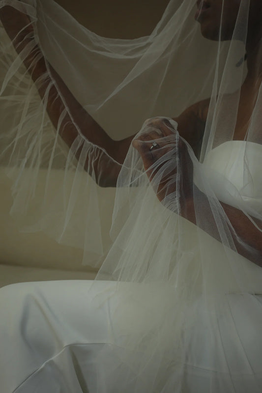 woman wearing hayze bridal veil