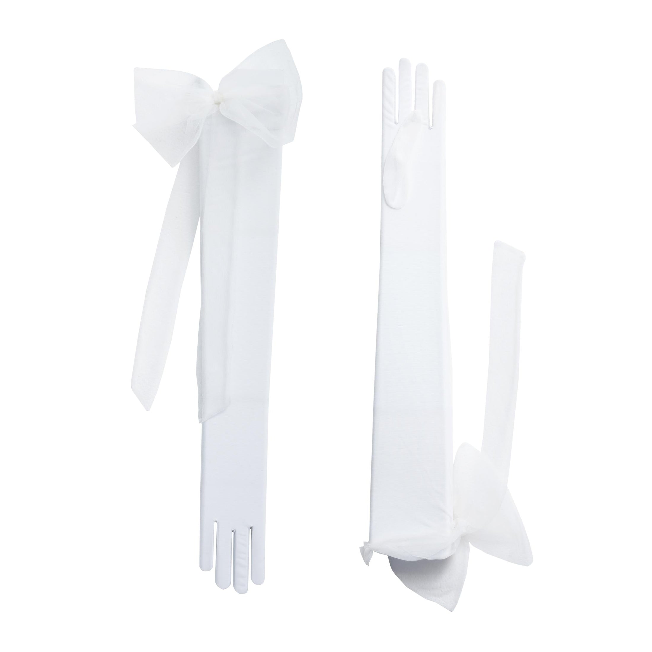 White bow, gloves, and high socks set on a white background