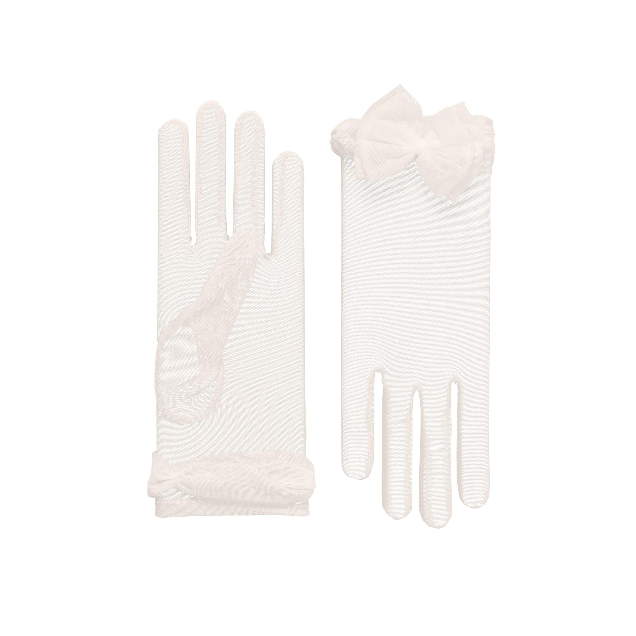 Cornelia James tulle ivory bridal gloves on white background