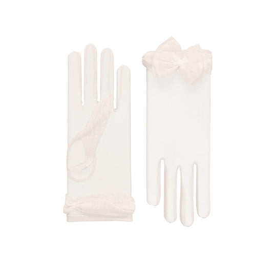 Cornelia James tulle ivory bridal gloves on white background