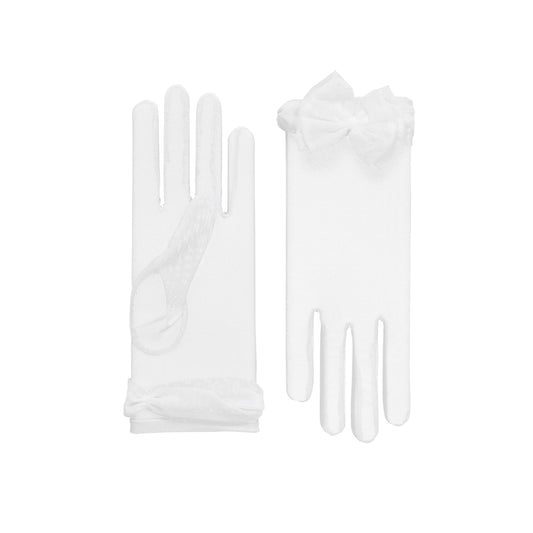 Cornelia James  short white tulle bridal gloves with bow detail