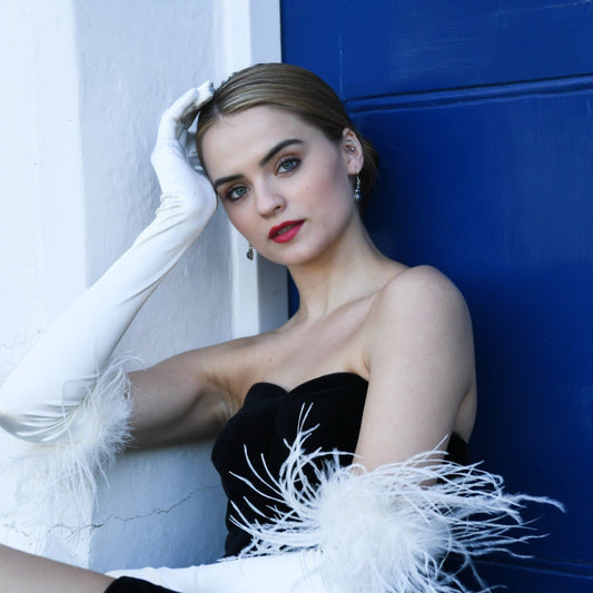 woman wearing Cornelia James bridal opera gloves