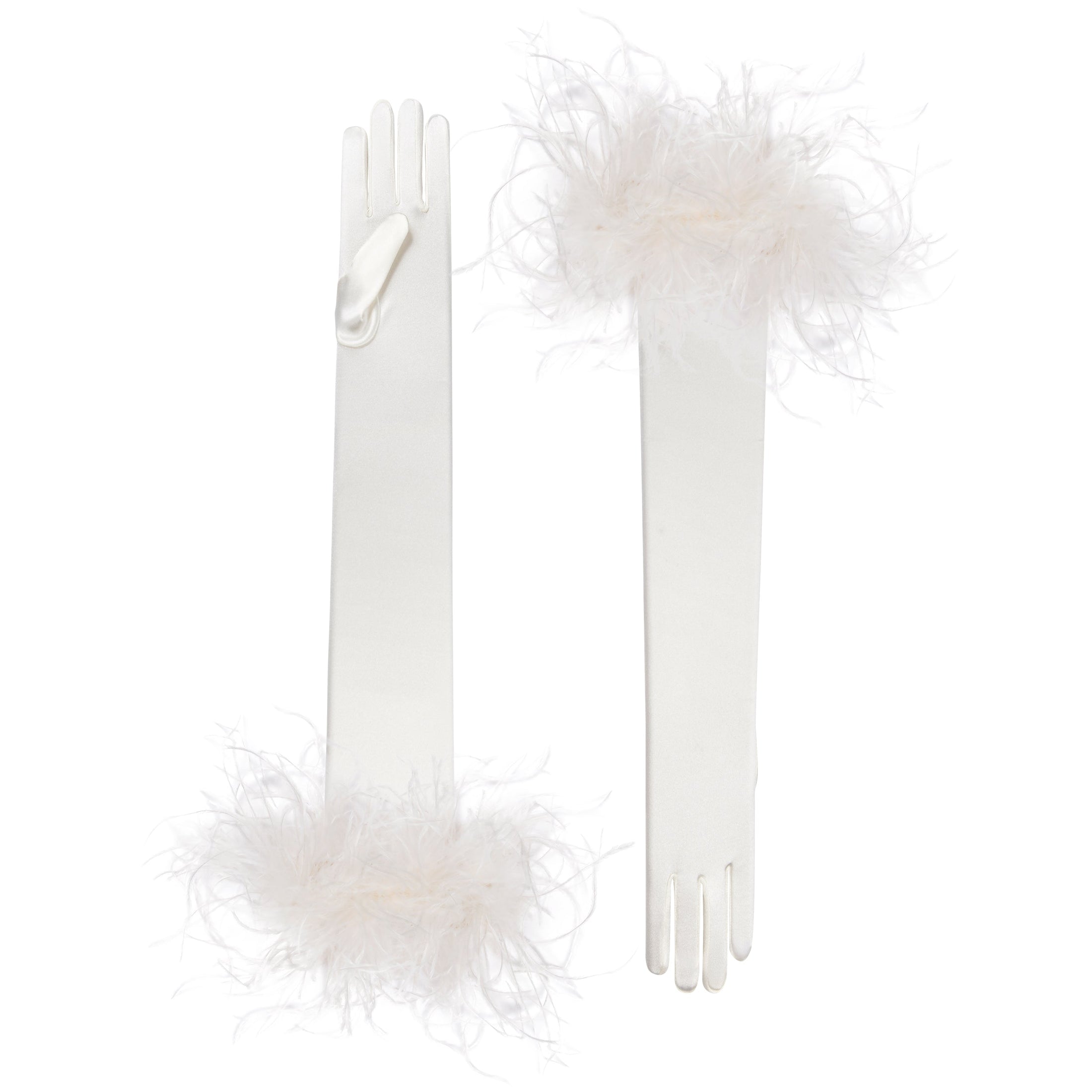 Cornelia James bridal opera gloves in white with ostrich feather cuff
