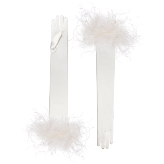 Cornelia James bridal opera gloves in white with ostrich feather cuff