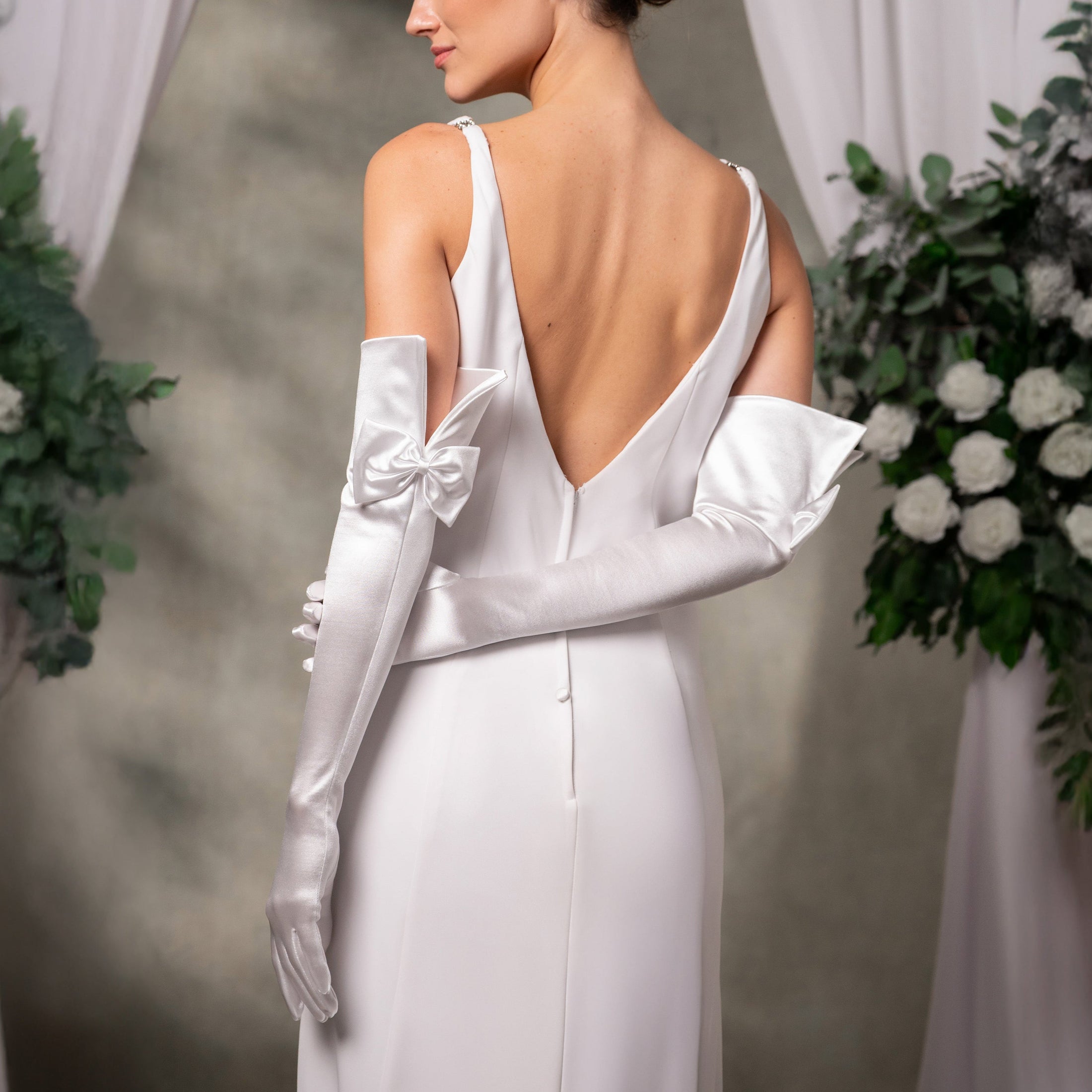Calista Bridal Satin Opera Bridal Gloves, White