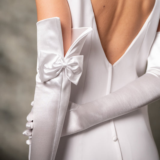 Calista Bridal Satin Opera Glove, White