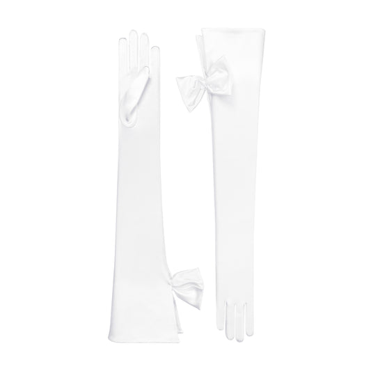 Calista Bridal Satin Opera Glove, White