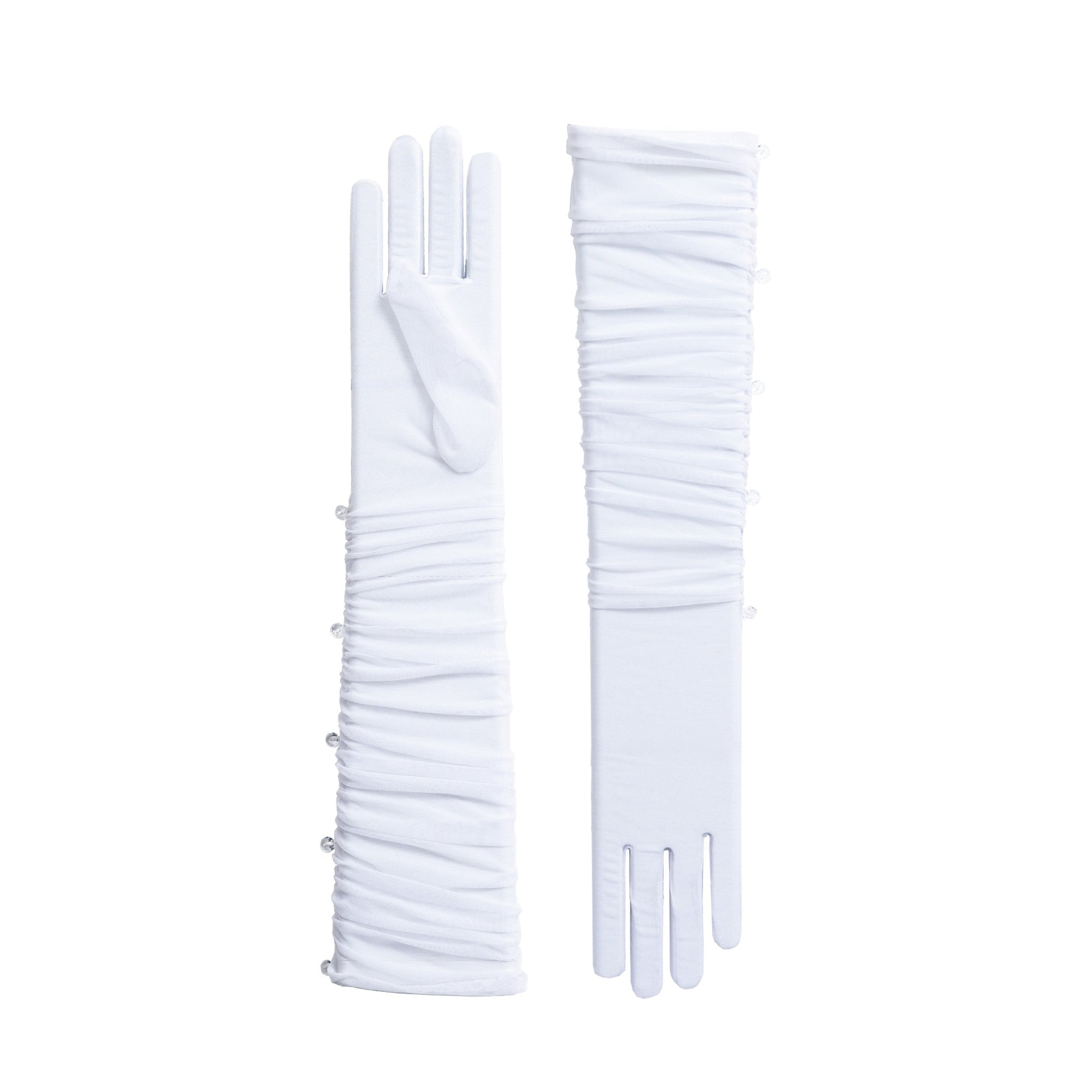 Pair of white gloves on a white background
