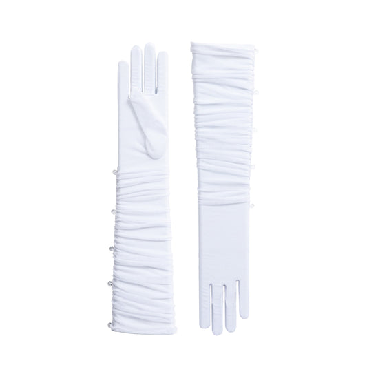 Pair of white gloves on a white background
