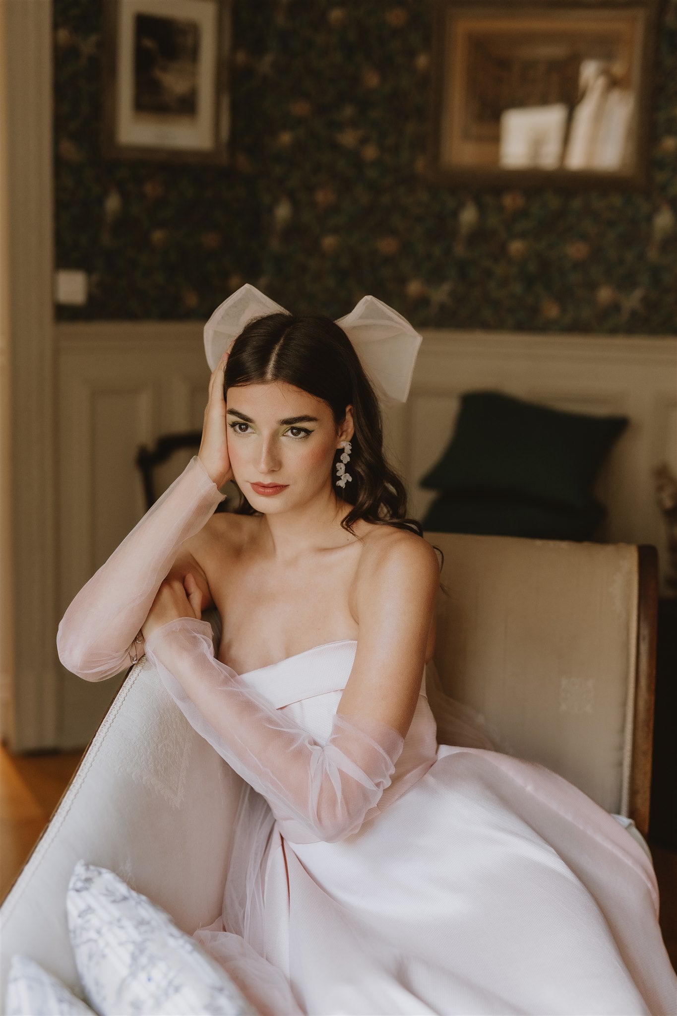 bride wearing Amarnam silk bridal earrings