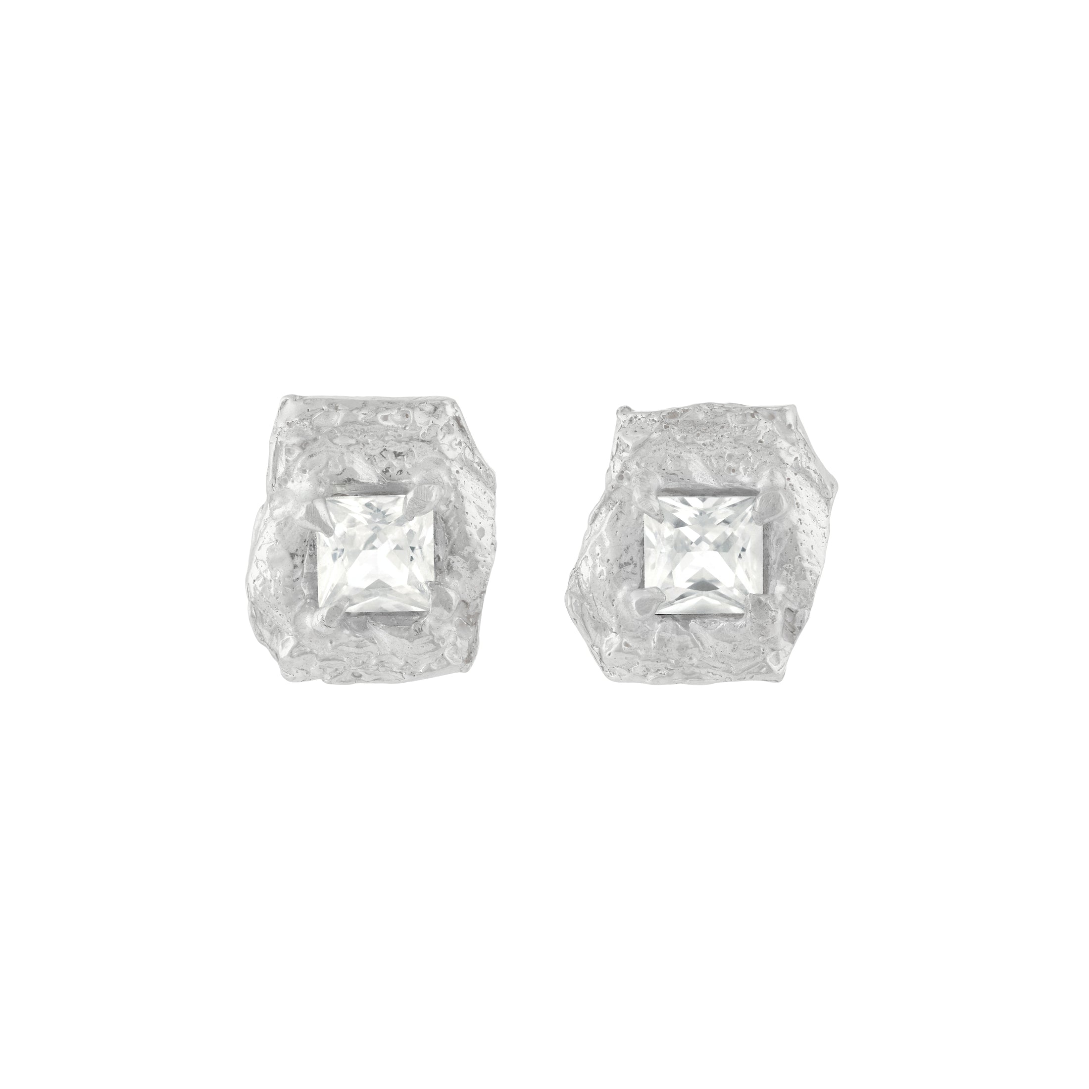 Deti White Sapphire Argenti Stud Bridal Earrings, Recycled Silver