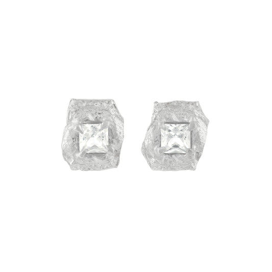 Deti White Sapphire Argenti Stud Bridal Earrings, Recycled Silver