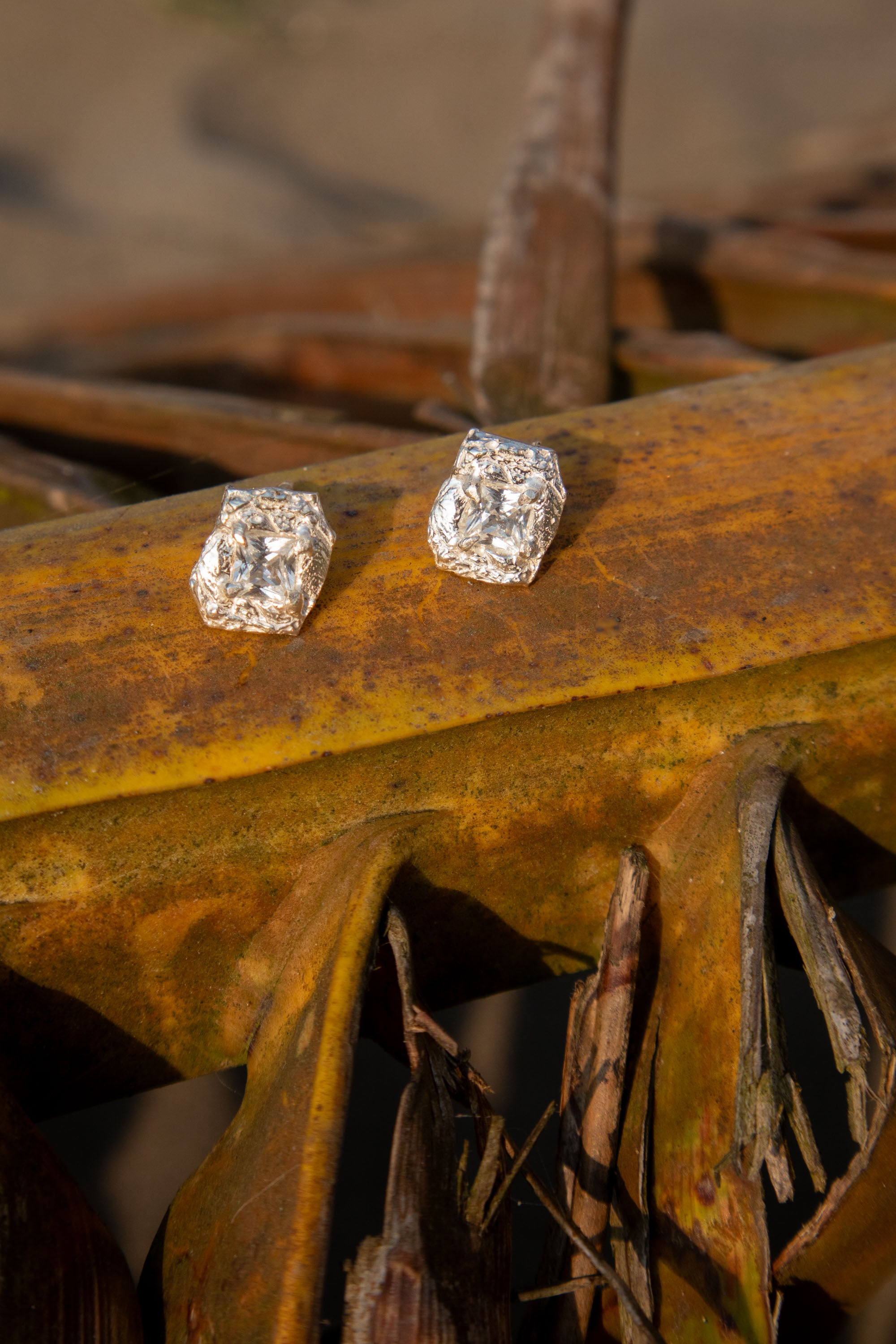 Deti White Sapphire Argenti Stud Bridal Earrings, Recycled Silver