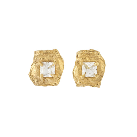 Deti White Sapphire Stud Bridal Earrings, 18ct Gold Plated and Recycled Silver