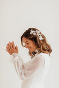 Load image into Gallery viewer, bride wearing Amarnam silk bridal hair pins
