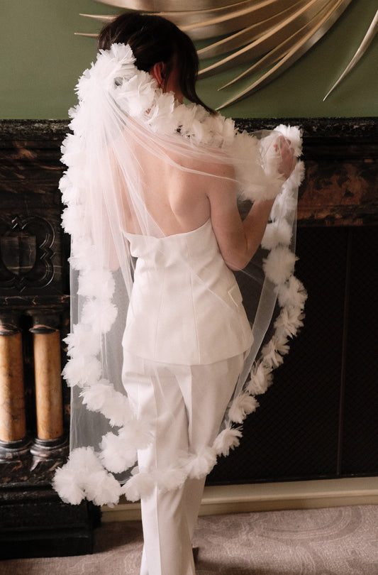 woman wearing hayze bridal veil