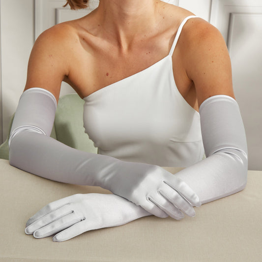 woman wearing Cornelia James bridal opera gloves