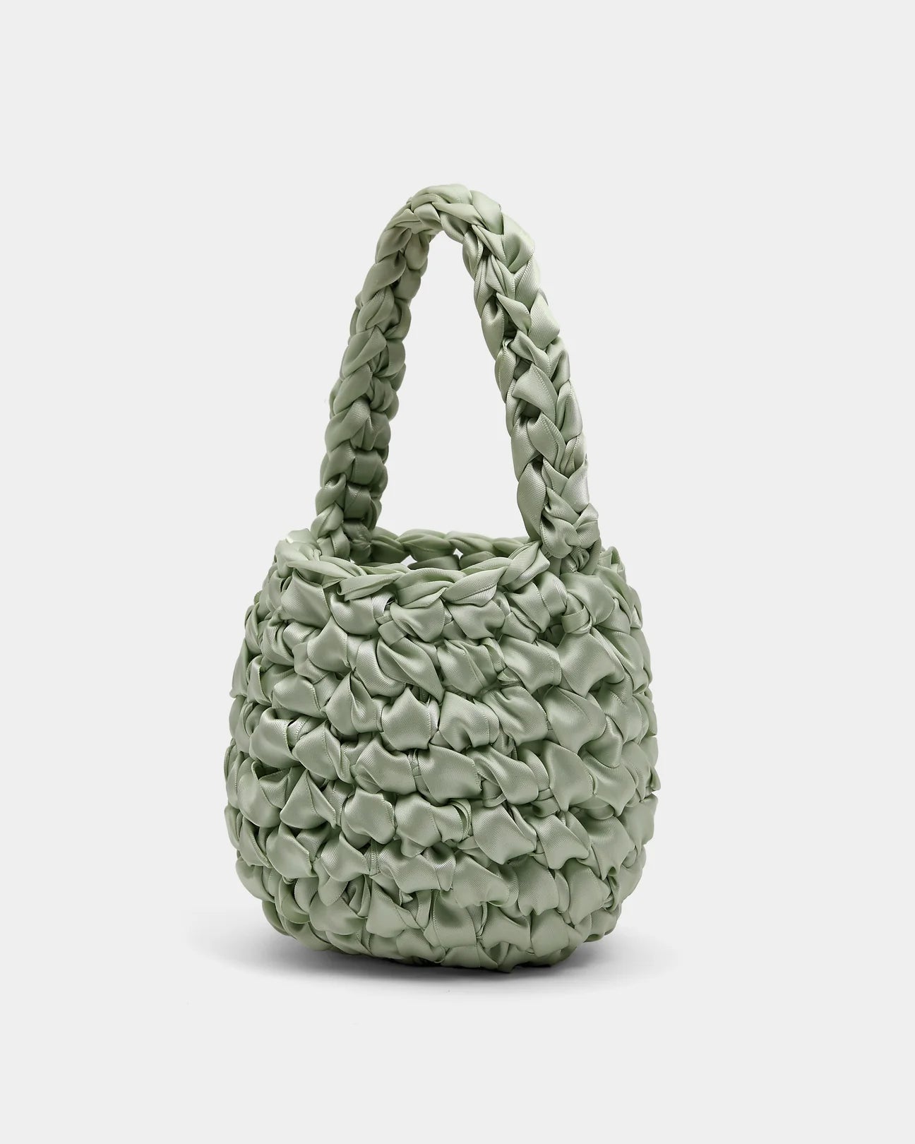 sage satin crochet bridal handbag