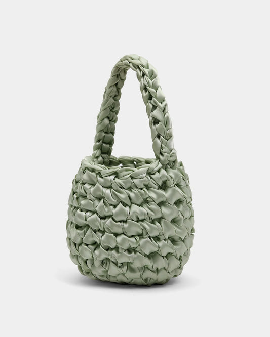sage satin crochet bridal handbag