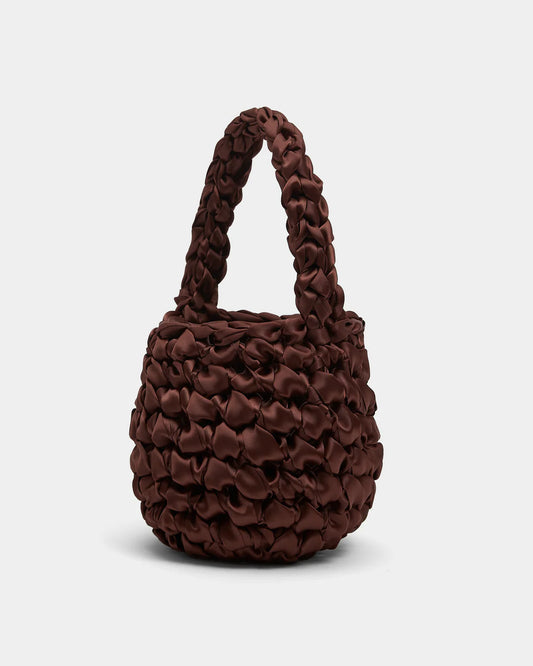 mocha satin crochet bridal handbag