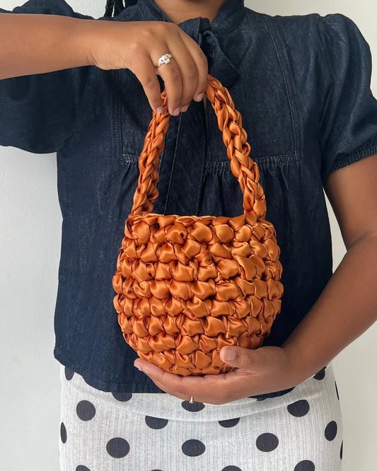 terracotta satin crochet bridal handbag