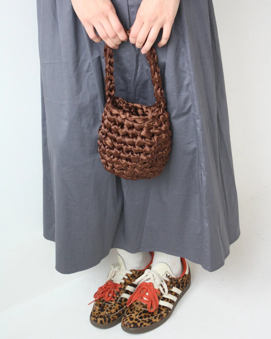 mocha satin crochet bridal handbag