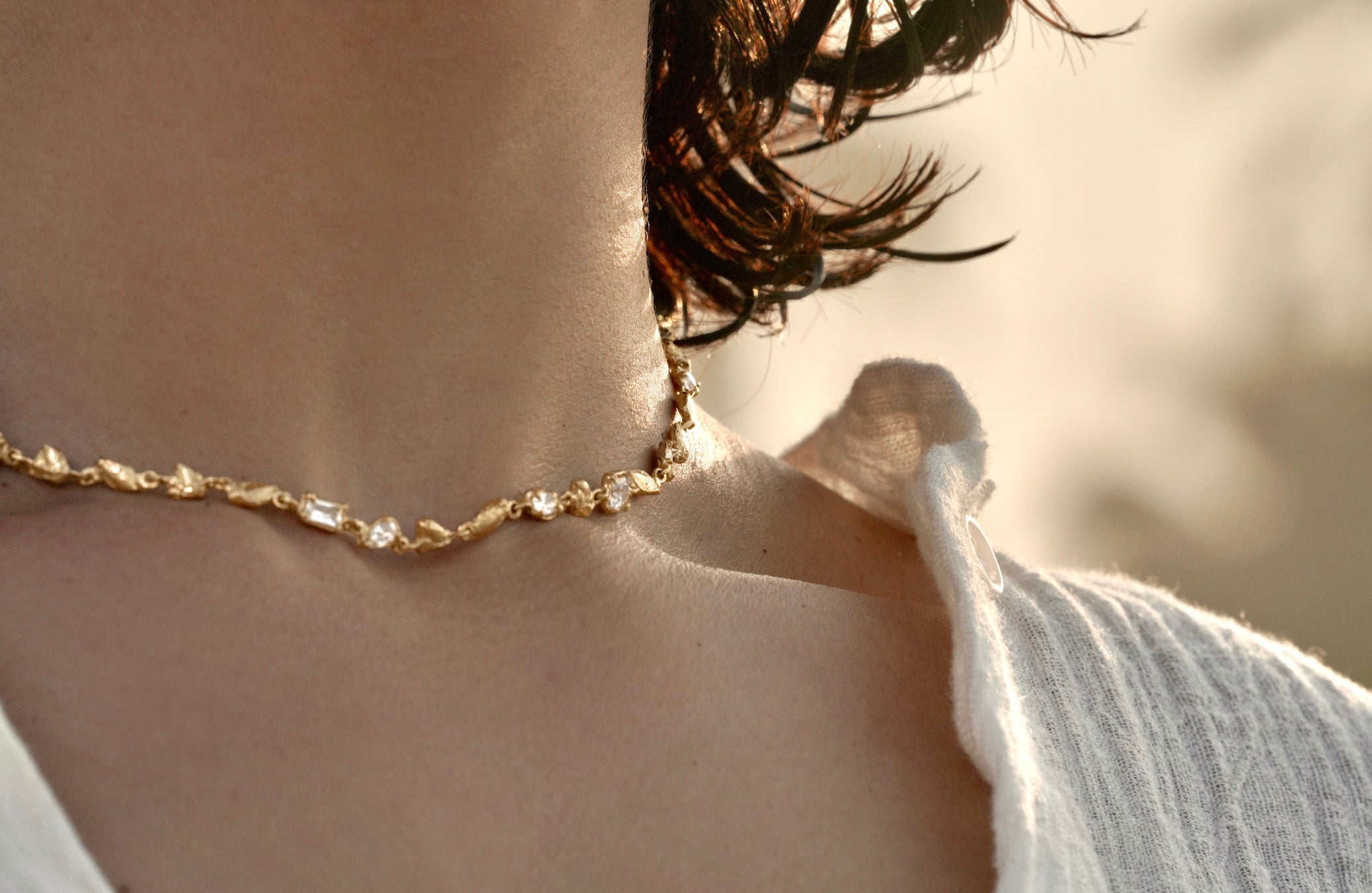 Hali White Sapphire Bridal Necklace, 18ct Gold Plated and Recycled Silver