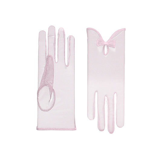 Cornelia James tulle pink/blush short bridal gloves with bow detail 