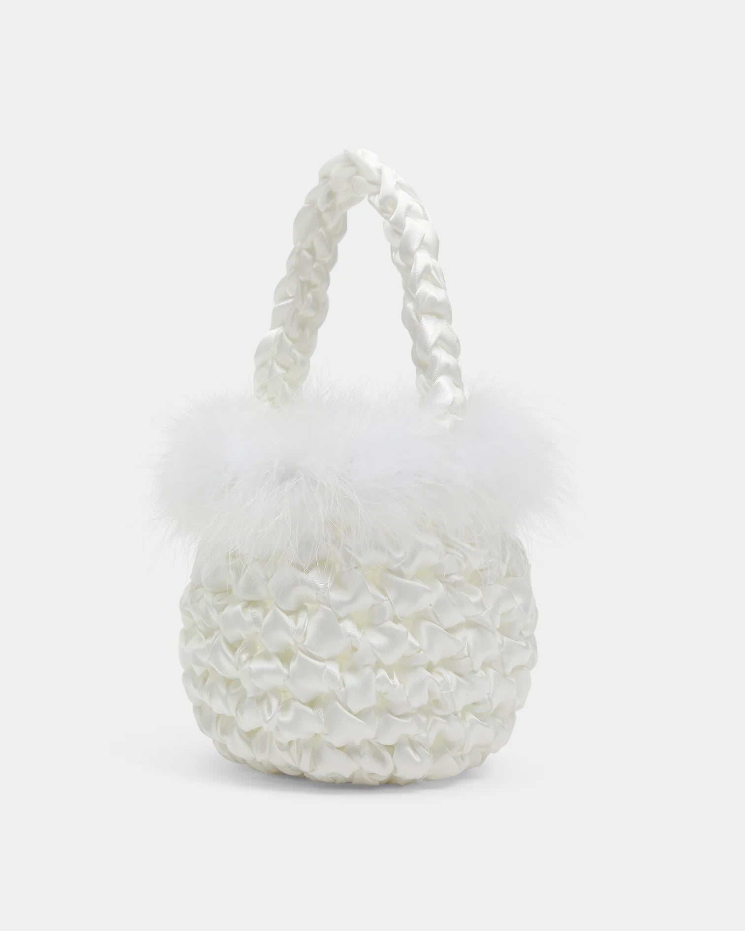 hive feather trim bridal handbag in white 