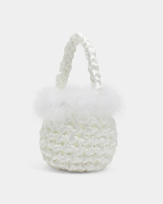 hive feather trim bridal handbag in white 