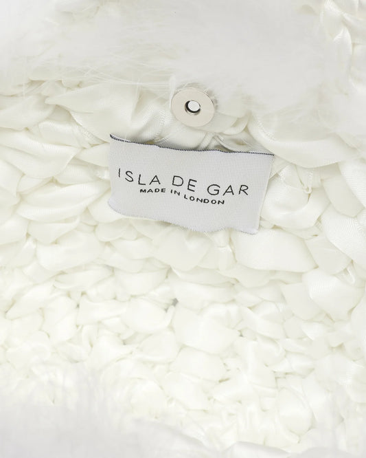 hive feather trim bridal handbag in white