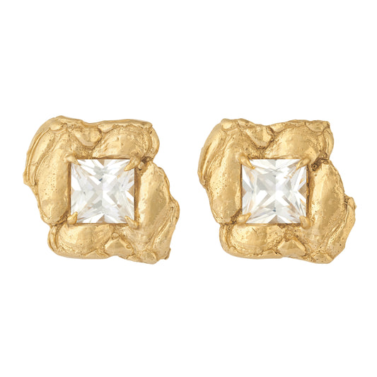 Jaqi White Sapphire Bridal Earrings, 18ct Gold Plated and Recycled Silver