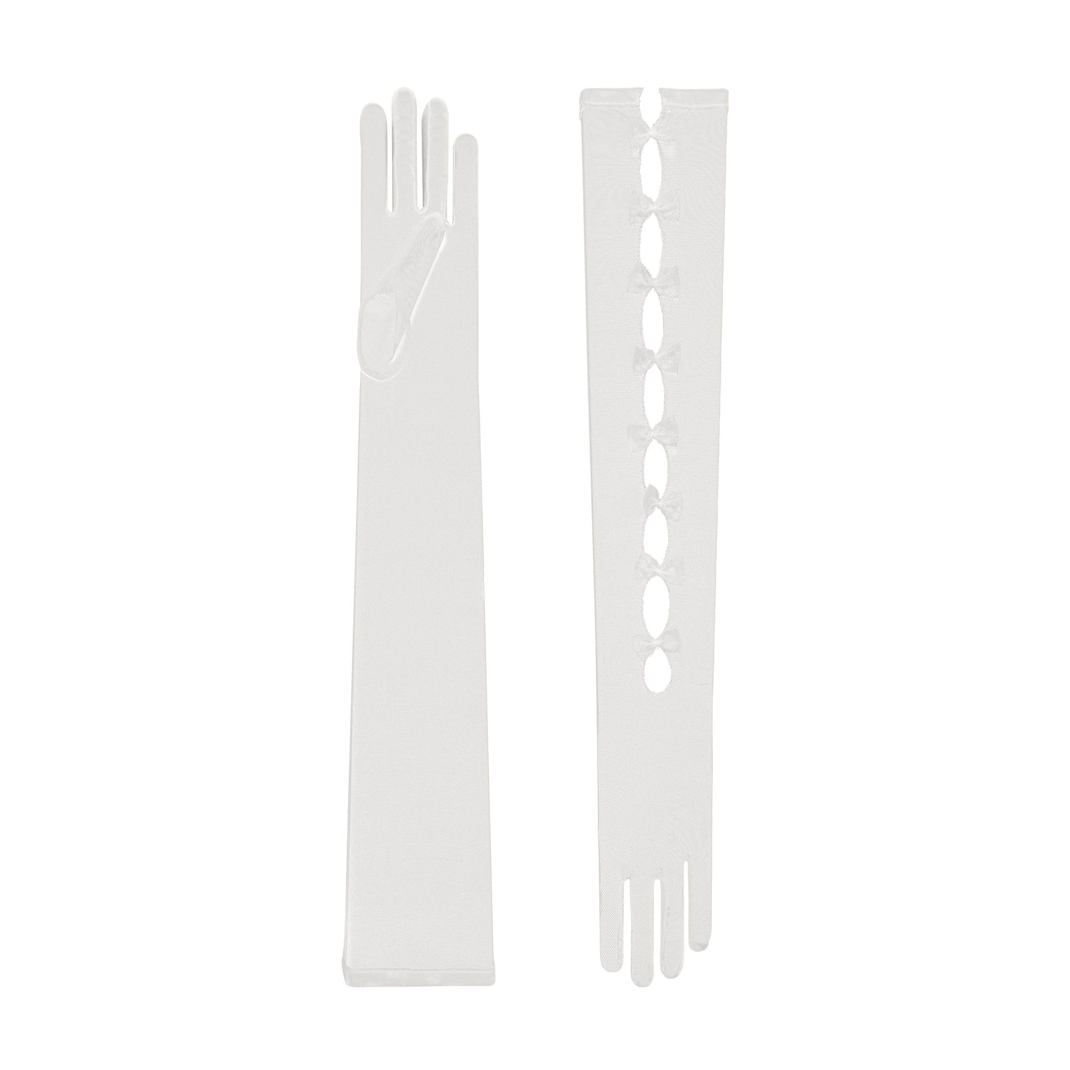 Cornelia James white bridal gloves with bow details