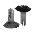 Load image into Gallery viewer, Cornelia James tulle bridal gloves in black with harlequin cuff detail.  as shown on a white background
