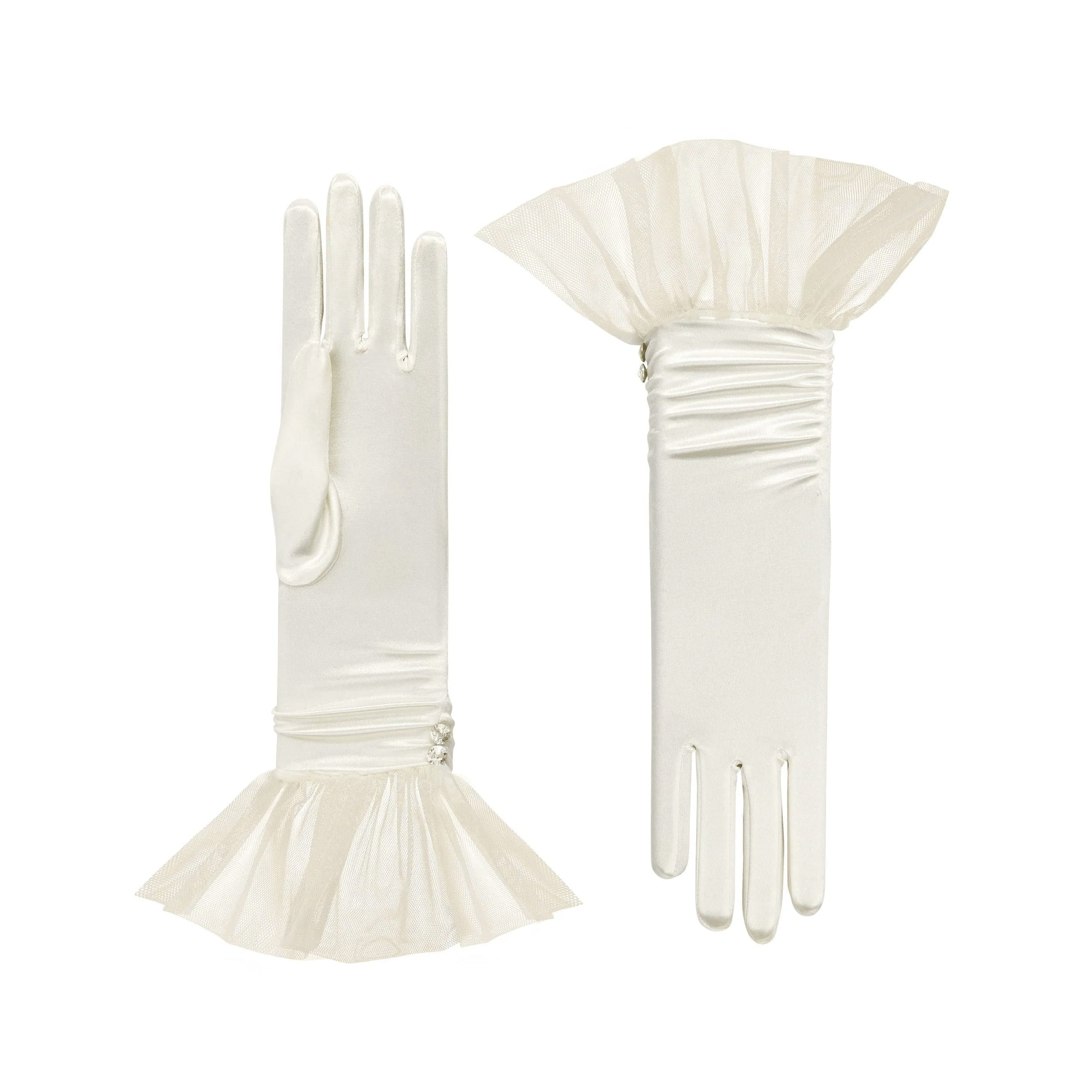Cornelia James ballerina tulle edge bridal gloves in satin