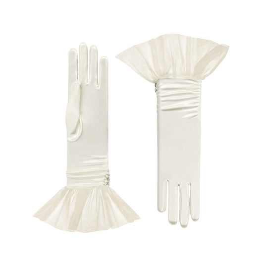 Cornelia James ballerina tulle edge bridal gloves in satin