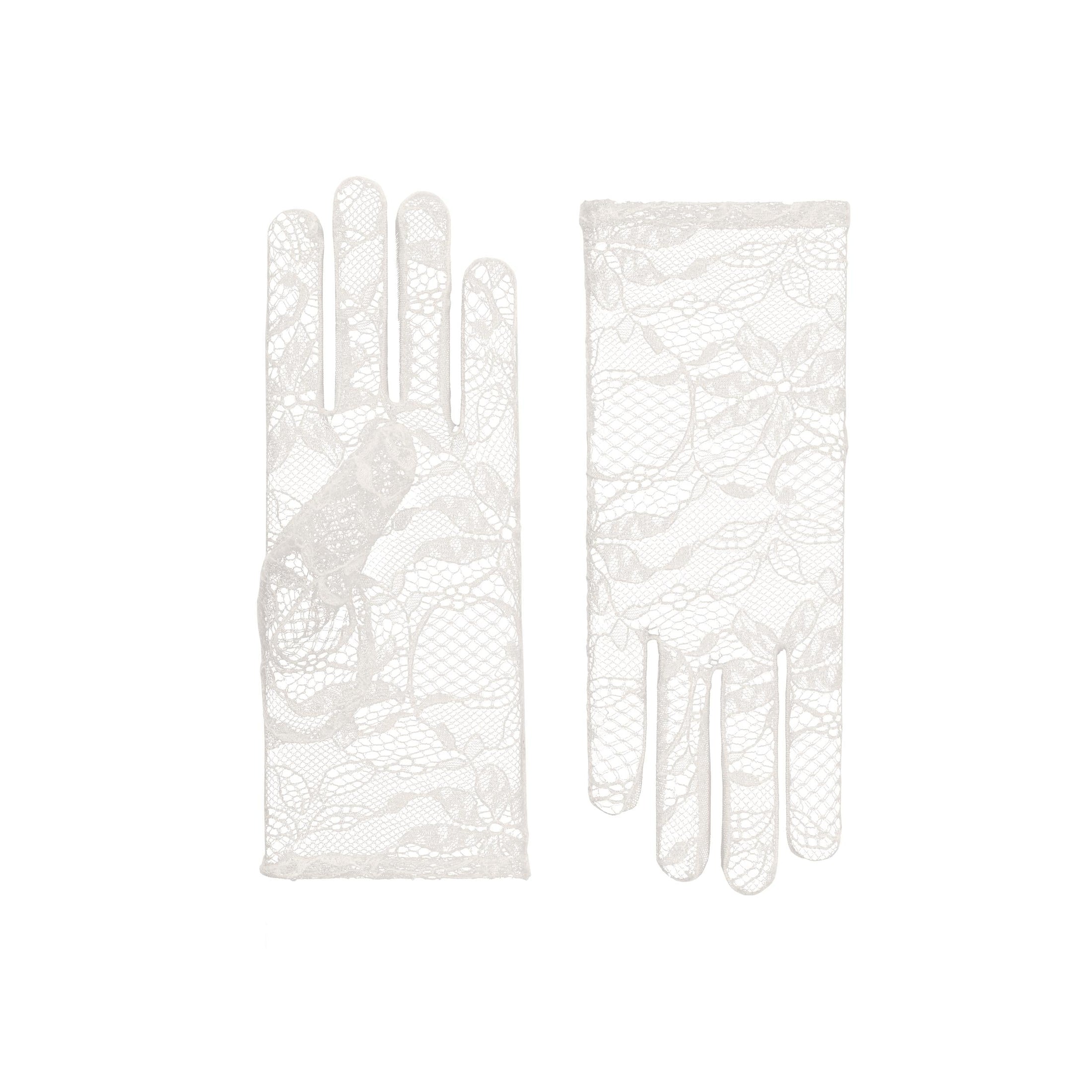 Pair of white lace gloves on a white background