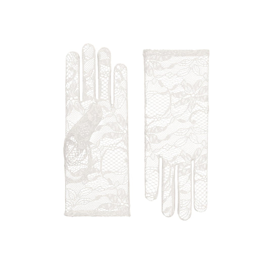 Pair of white lace gloves on a white background