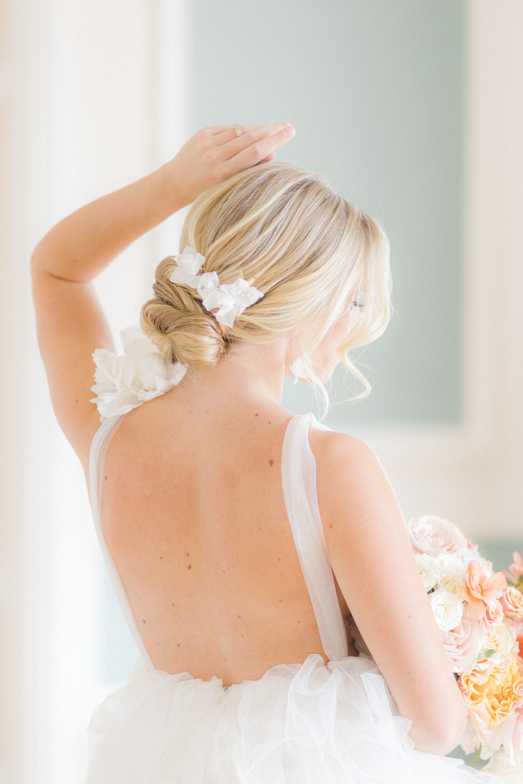 bride wearing Amarnam silk bridal hair pins