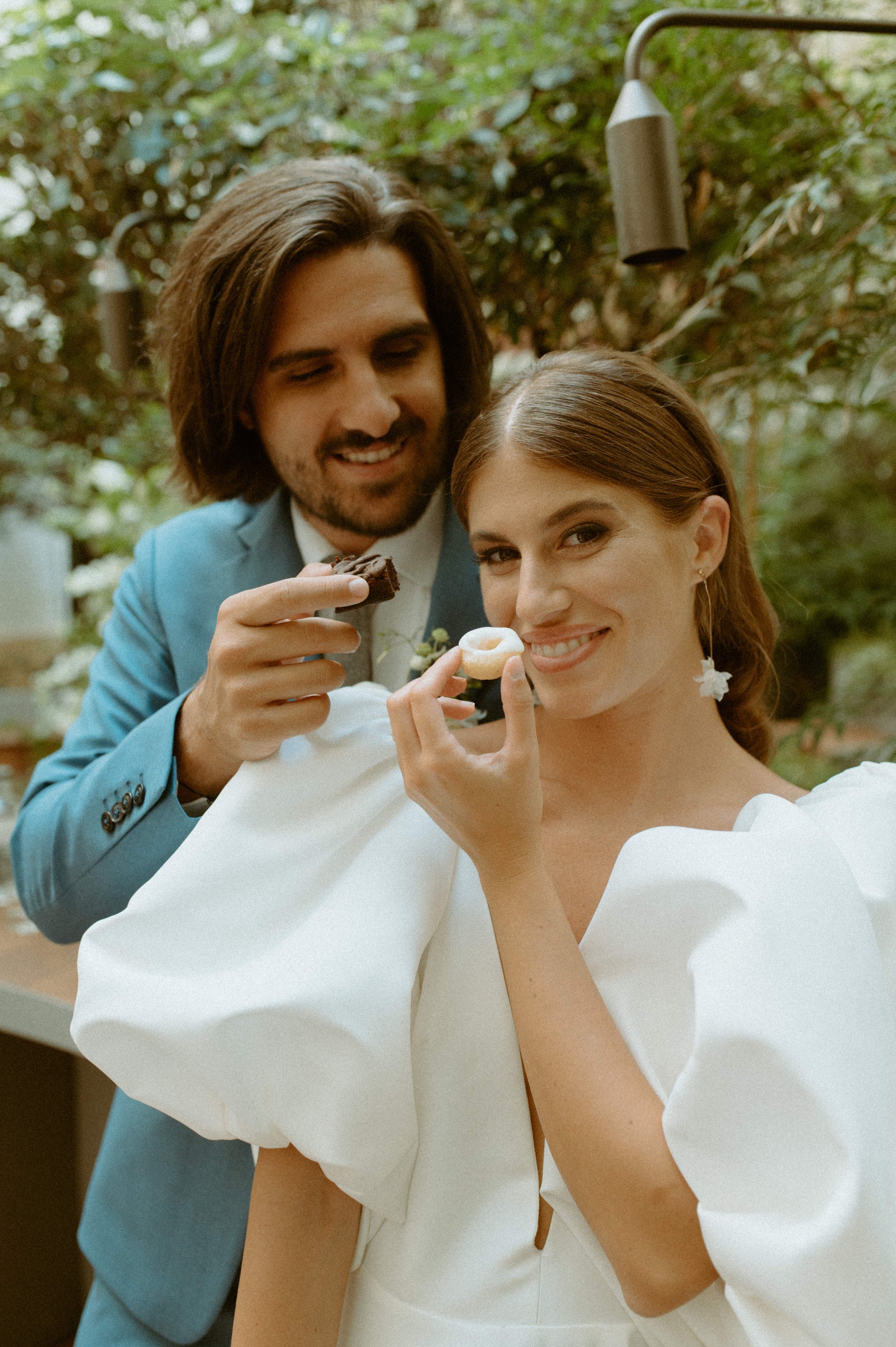 bride wearing Amarnam soling silk bridal earrings