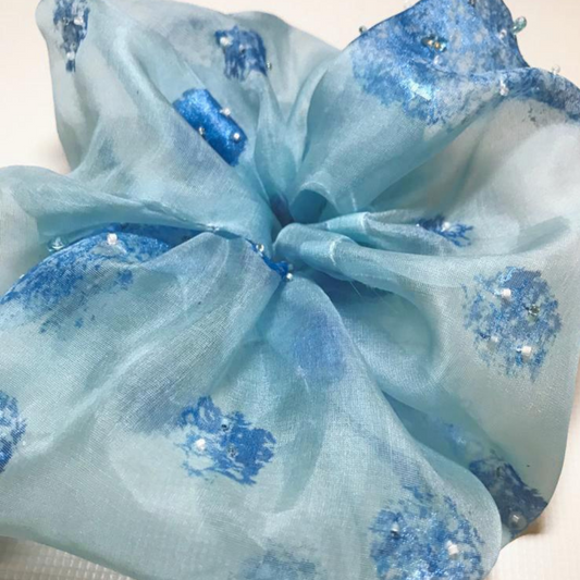 blue bridal hair scrunchie
