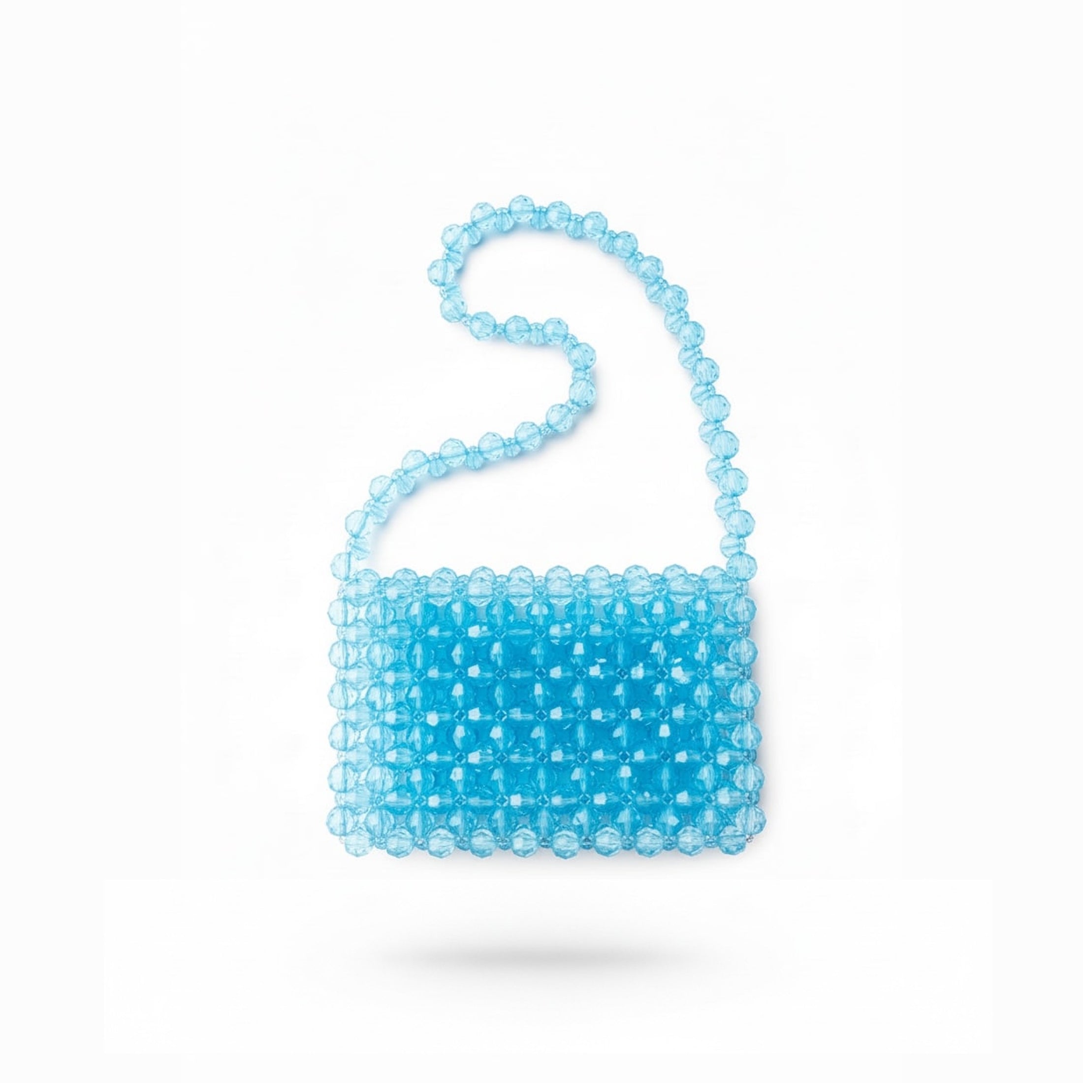 Blue beaded bridal bag on a white background