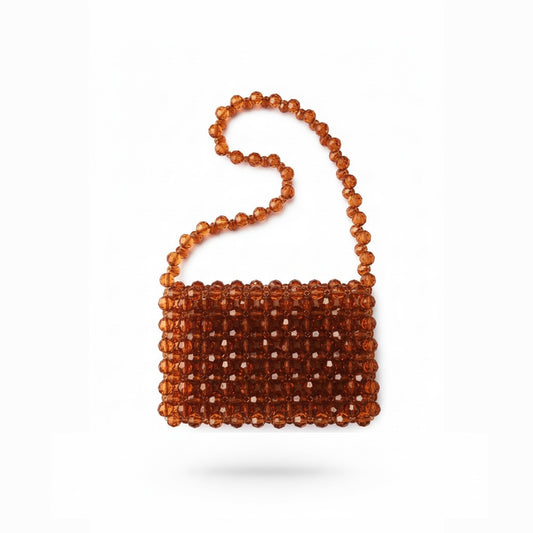Brown beaded bridal handbag on a white background