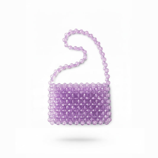 Purple beaded bridal bag on a white background