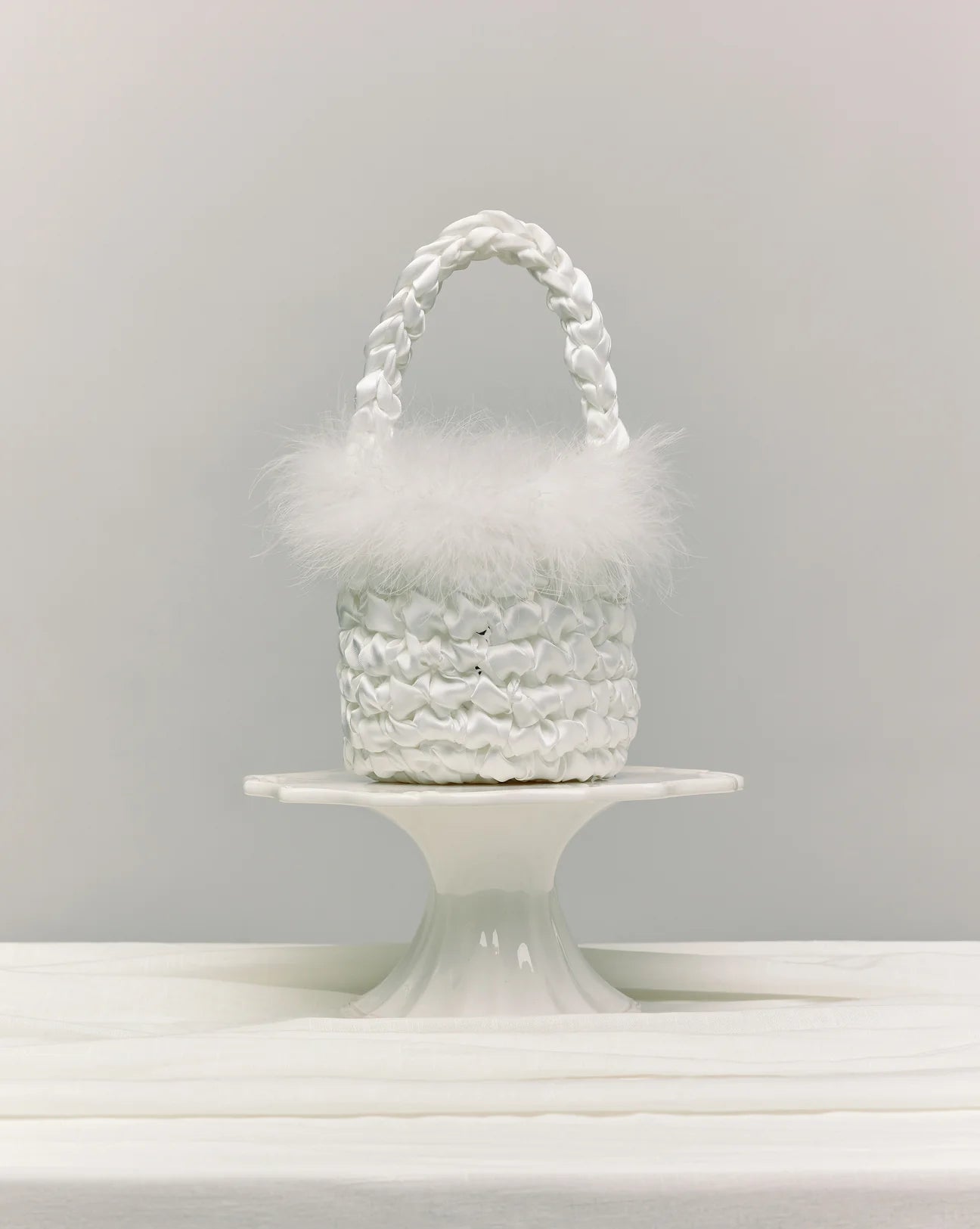 hive feather trim bridal handbag in white