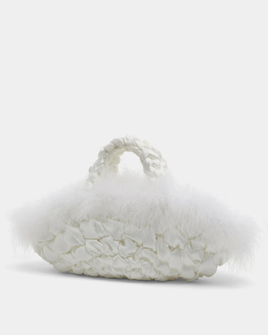 nest feather bridal handbag in white