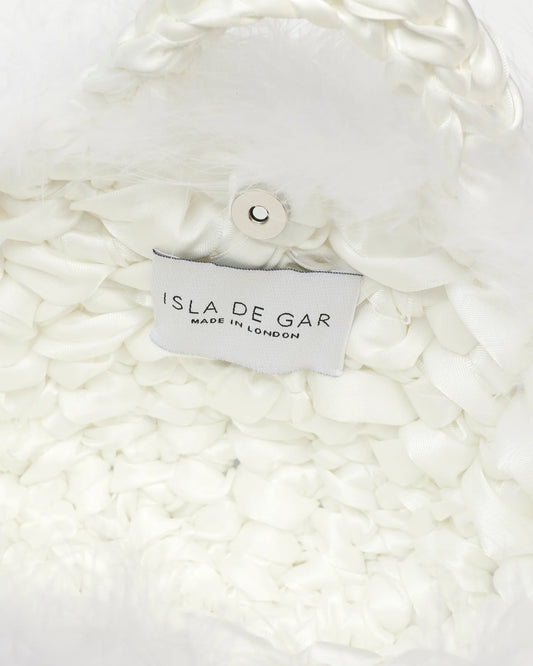 nest feather bridal handbag in white